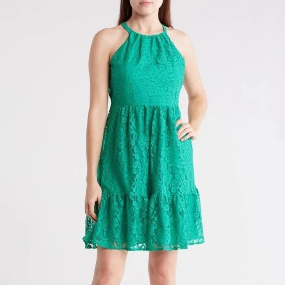 Vince Camuto Kelly Green Lace Halter Dress Size 12